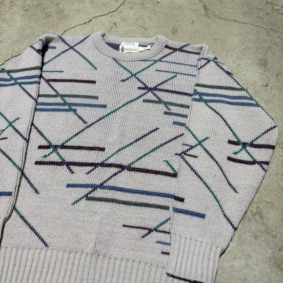 Forte Men's Crewneck Sweater - Light Gray with Blue and Green Accents - Picture 2 of 3